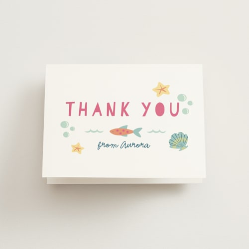 This is a coral kids thank you cards with standard by peetie design called sirena printing on strathmore in standard
