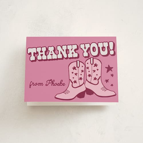 This is a cotton candy kids thank you cards with standard by Wendy Taylor called little cowgirl printing on strathmore in standard