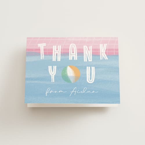 This is a cotton candy kids thank you cards with standard by Beth Murphy called bobbing beachball printing on strathmore in standard