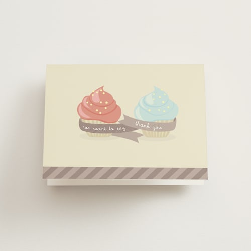 This is a cake kids thank you cards with standard by Serenity Avenue called double cupcake fun printing on strathmore in standard