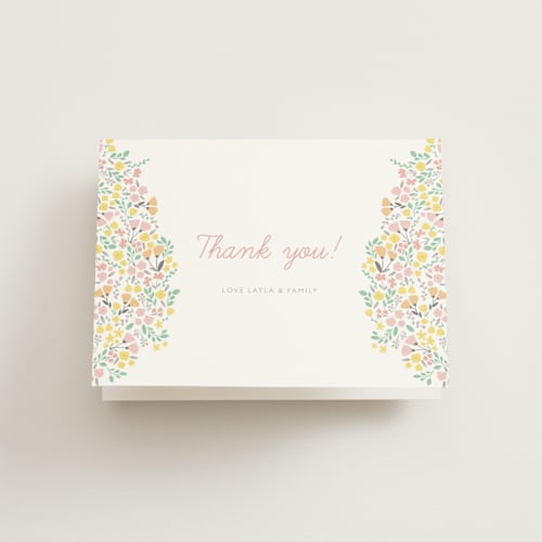 This is a cupcake kids thank you cards with standard by Sara Berrenson called sweet floral frame printing on strathmore in standard