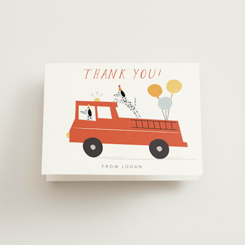 This is a dalmatian kids thank you cards with standard by Angela Thompson called sound the alarm! printing on strathmore in standard