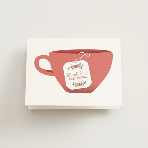 This is a coral kids thank you cards with standard by Kristin Mastoras called modern tea party printing on strathmore in standard