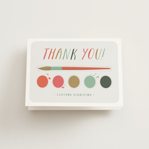 This is a tangerine kids thank you cards with standard by Shari Margolin called paint kit printing on strathmore in standard