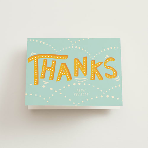 This is a sky kids thank you cards with standard by Shiny Penny Studio called jump bound & leap printing on strathmore in standard