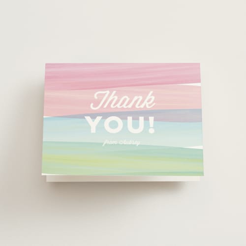 This is a bubblegum kids thank you cards with standard by Red Impressionz called watercolor wishes printing on strathmore in standard