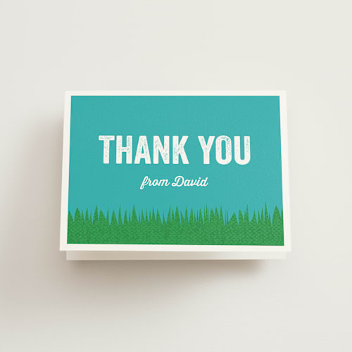 This is a cerulean kids thank you cards with standard by Katherine Moynagh called backyard bash printing on strathmore in standard