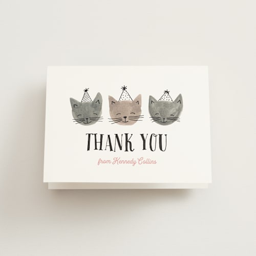 This is a blush kids thank you cards with standard by Olivia Raufman called three little kittens printing on strathmore in standard