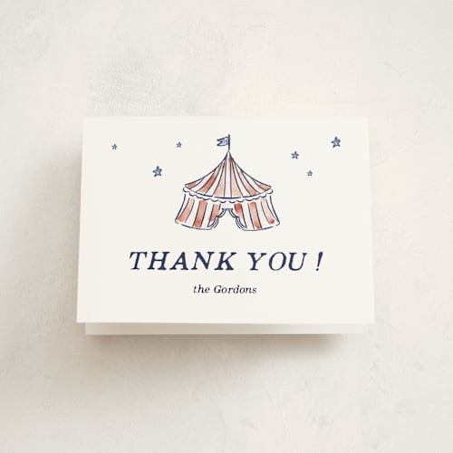 This is a sky kids thank you cards with standard by Pati Cascino called circus day printing on strathmore in standard