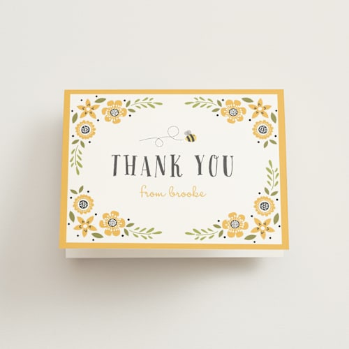 This is a sunflower kids thank you cards with standard by Chasity Smith called bee day party printing on strathmore in standard