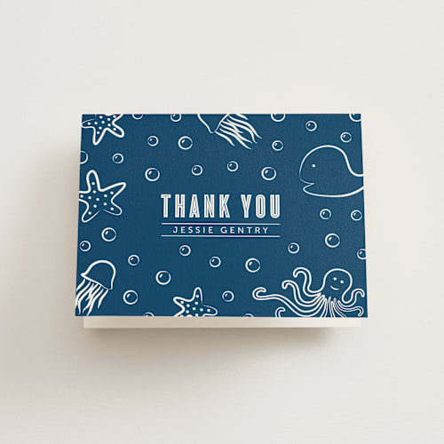 This is a ocean kids thank you cards with standard by Lehan Veenker called aquatic doodles printing on strathmore in standard