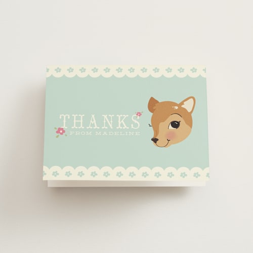 This is a strawberry kids thank you cards with standard by Melissa Egan of Pistols called fancy fawn printing on strathmore in standard