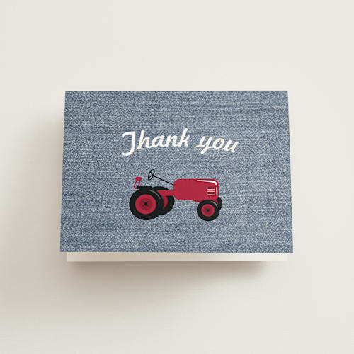 This is a kraft kids thank you cards with standard by Two Ninjas called a tractor pull printing on strathmore in standard