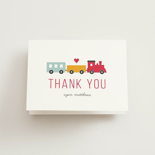 This is a fire hydrant kids thank you cards with standard by Sandra Picco Design called birthday train printing on strathmore in standard