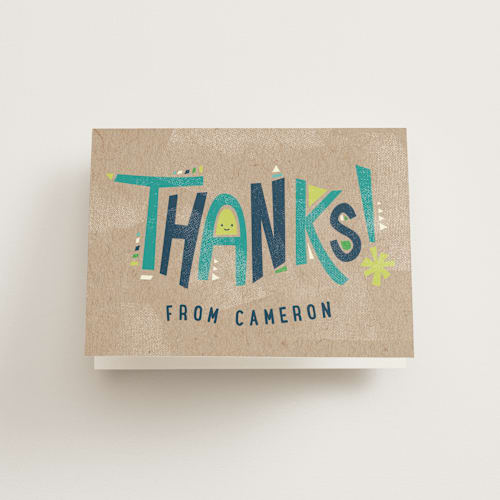 This is a lime kids thank you cards with standard by Susie Allen called happy letters printing on strathmore in standard