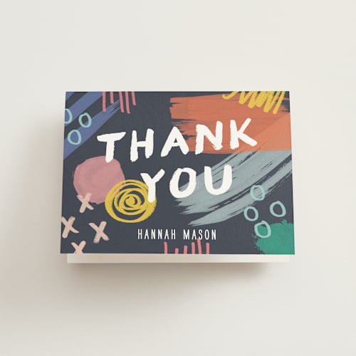 This is a midnight kids thank you cards with standard by Amber Barkley called art party printing on strathmore in standard