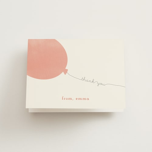 This is a coral kids thank you cards with standard by Brianne Larsen called simple balloon printing on strathmore in standard