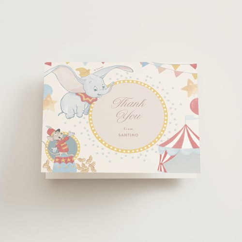 This is a sugar kids thank you cards with standard by Teju Reval called disney's dumbo printing on strathmore in standard