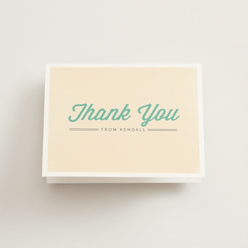 This is a teal kids thank you cards with standard by Lehan Veenker called retro skate printing on strathmore in standard