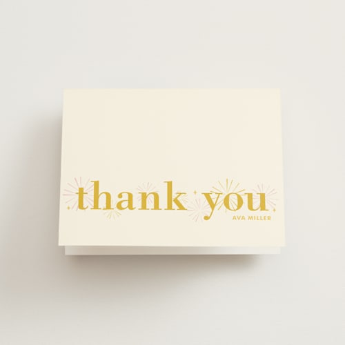 This is a petal kids thank you cards with standard by Melanie Severin called birthday fireworks printing on strathmore in standard