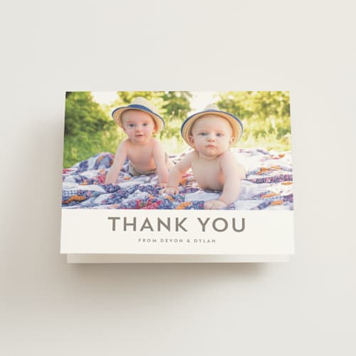 This is a clay kids thank you cards with standard by Olivia Raufman called plus printing on strathmore in standard