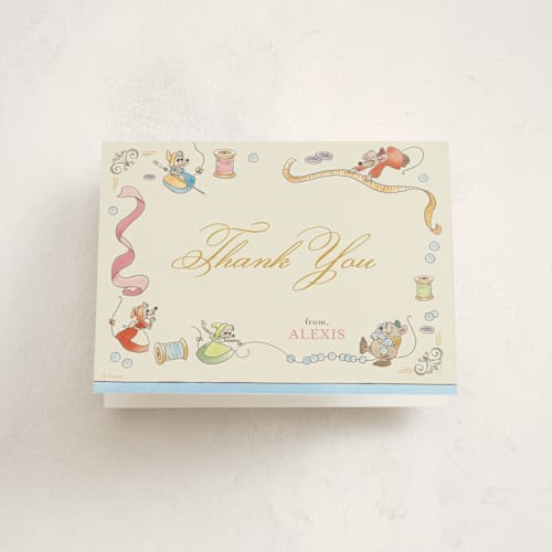This is a teal kids thank you cards with standard by Three Wings North called cinderella storybook birthday printing on strathmore in standard