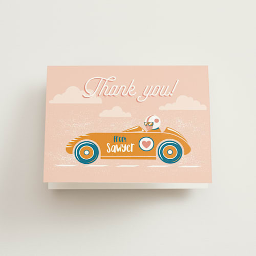 This is a blush kids thank you cards with standard by Igor called speed time printing on strathmore in standard