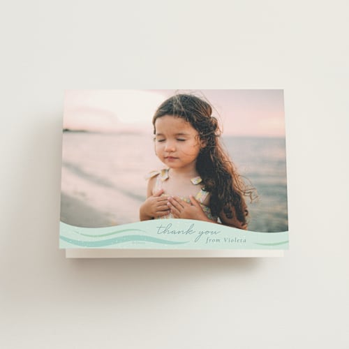 This is a aquamarine kids thank you cards with standard by Sabrin Deirani called disney's ariel under the sea printing on strathmore in standard