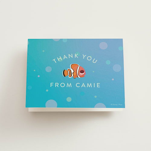 This is a sea kids thank you cards with standard by Lori Wemple called disney and pixar's nemo and dory printing on strathmore in standard