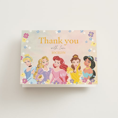 This is a buttercup kids thank you cards with standard by Cass Loh called disney's princess portrait printing on strathmore in standard