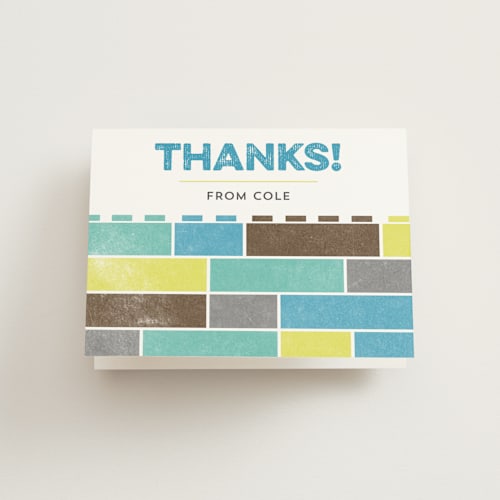 This is a ocean kids thank you cards with standard by Becca Thongkham called stacked blocks printing on strathmore in standard