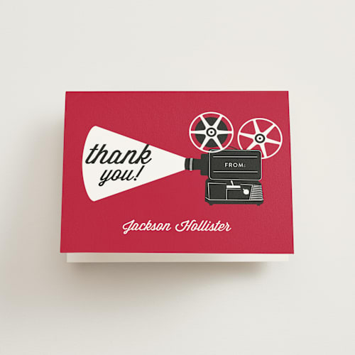 This is a firetruck kids thank you cards with standard by Jill Means called movie night printing on strathmore in standard