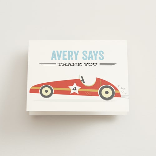 This is a brick kids thank you cards with standard by Anupama called ready set go printing on strathmore in standard