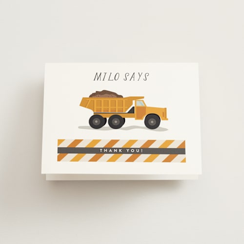 This is a dumptruck kids thank you cards with standard by Susan Zinader called loads of fun printing on strathmore in standard