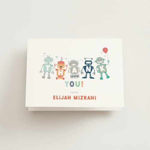 This is a spice kids thank you cards with standard by peetie design called robots printing on strathmore in standard
