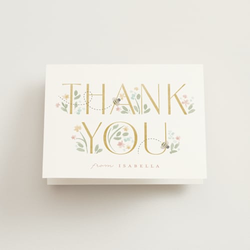 This is a linen kids thank you cards with standard by Robert and Stella called sweet as can bee printing on strathmore in standard