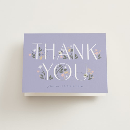 This is a lavender kids thank you cards with standard by Robert and Stella called sweet as can bee printing on strathmore in standard