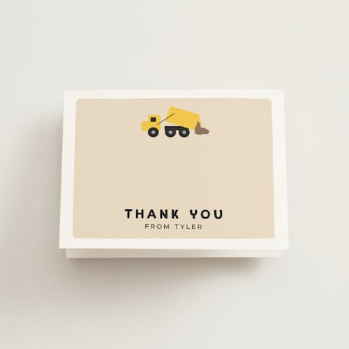 This is a lemon drop kids thank you cards with standard by Nicole Senecal called party zone printing on strathmore in standard