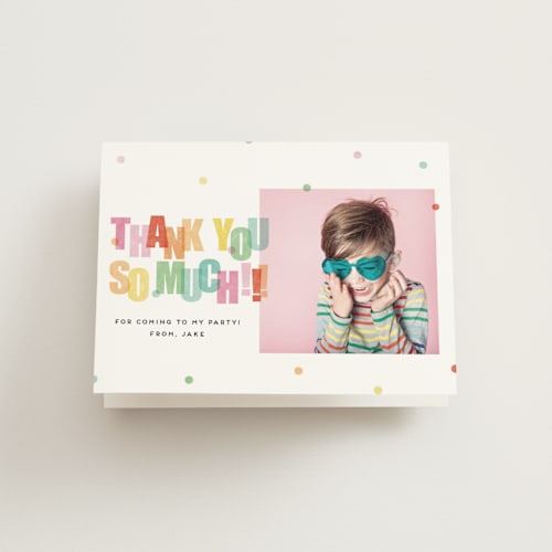 This is a sprinkles kids thank you cards with standard by Stephanie Hawkes called get ready to party printing on strathmore in standard