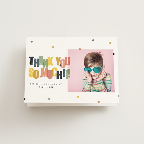 This is a gumdrop kids thank you cards with standard by Stephanie Hawkes called get ready to party printing on strathmore in standard
