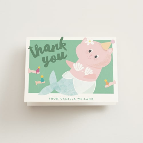 This is a wasabi kids thank you cards with standard by Haley Warner called merkitty printing on strathmore in standard
