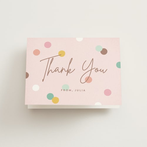 This is a peony kids thank you cards with standard by Michelle Taylor called confetti balloon printing on strathmore in standard