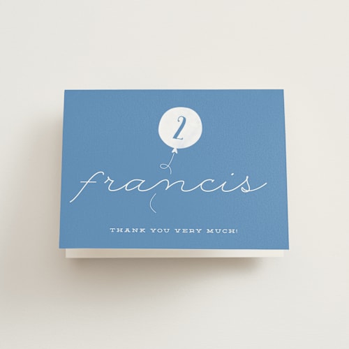 This is a denim kids thank you cards with standard by Sara Hicks Malone called it's my party printing on strathmore in standard