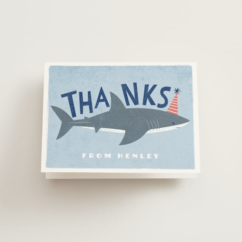 This is a sky kids thank you cards with standard by Karidy Walker called shark tank printing on strathmore in standard