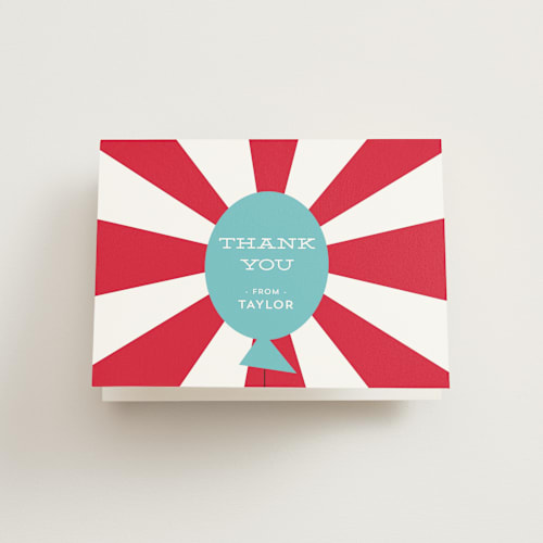 This is a tomato kids thank you cards with standard by Anupama called circus party printing on strathmore in standard