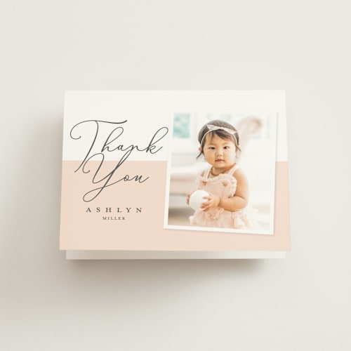 This is a blush kids thank you cards with standard by Stacey Meacham called modern girl printing on strathmore in standard