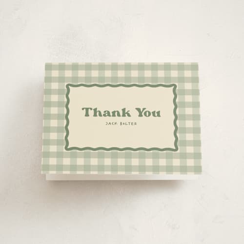 This is a sage kids thank you cards with standard by Creo Study called one happy camper printing on strathmore in standard