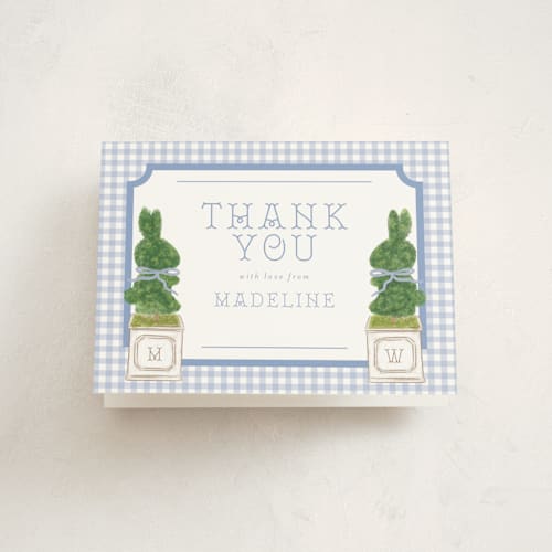This is a periwinkle kids thank you cards with standard by Jenna Holcomb called topiary printing on strathmore in standard