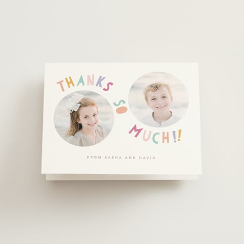 This is a sherbet kids thank you cards with standard by Creo Study called double the fun printing on strathmore in standard