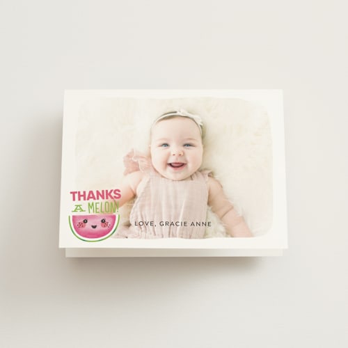 This is a watermelon kids thank you cards with standard by Itsy Belle Studio called one in a melon printing on strathmore in standard